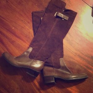 Joan and David suede and leather boots gold trim